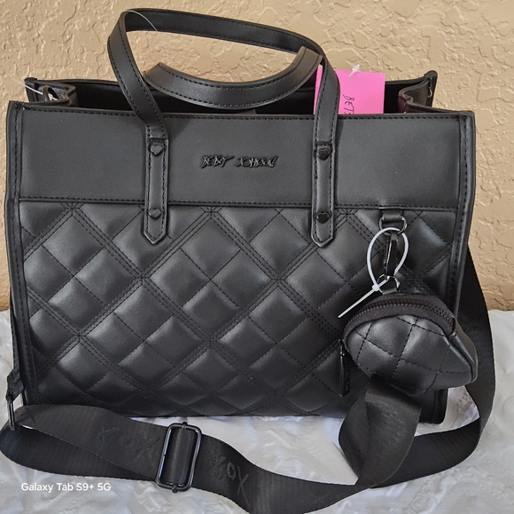 NWT BLACK XOBECCA BETSEY JOHNSON TOTE SHOULDER BAG w/POUCH - Picture 2 of 15